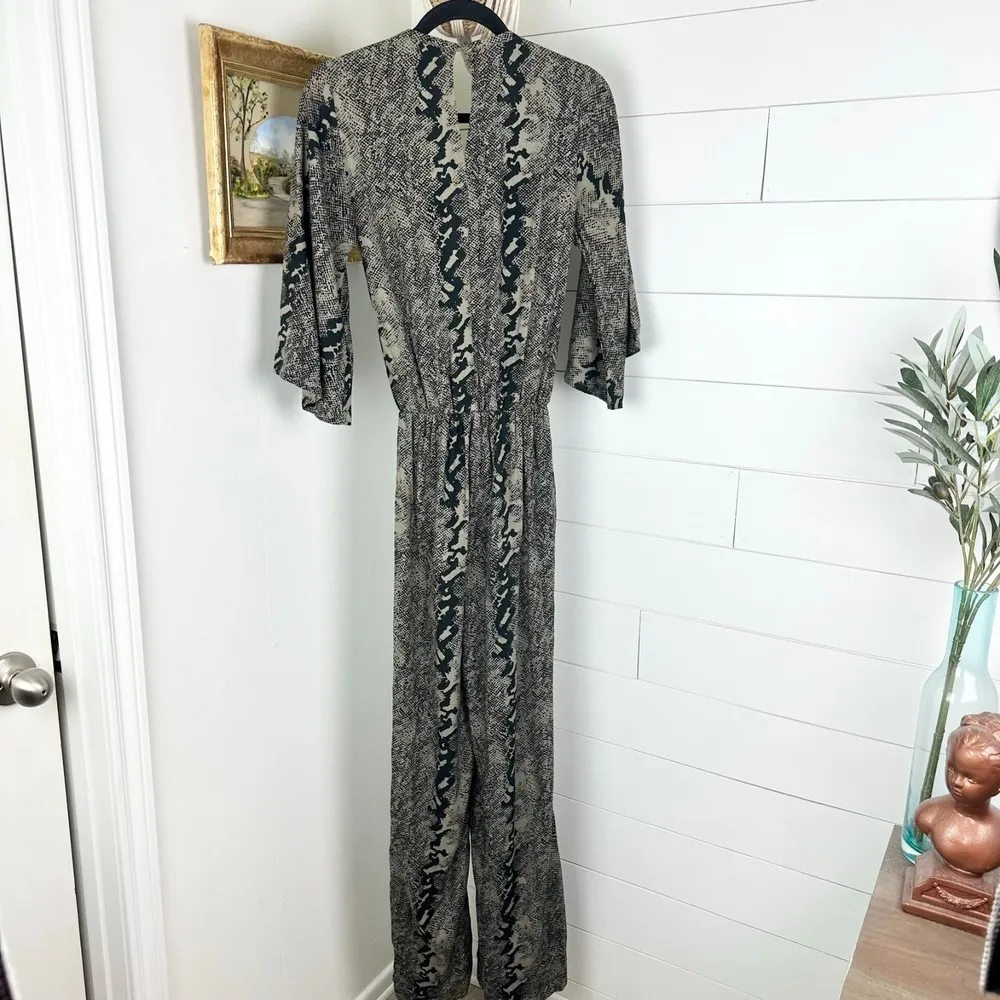 Anthropologie Bel Kazan Snake Print Jumpsuit Wide Leg 3/4 Sleeve Size XS - Image 2
