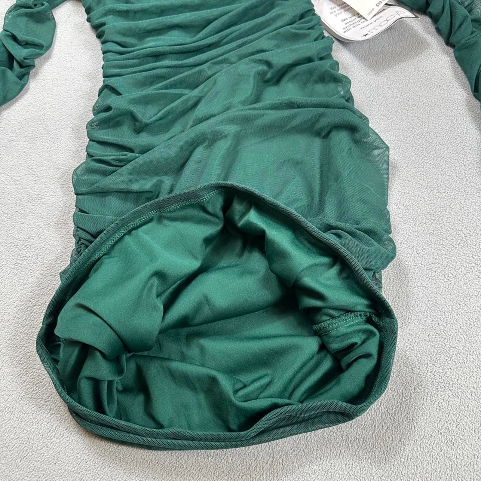 B. Darlin Bodycon Dress M Midi Hunter Green Ruched Off Shoulder Long Sleeve NWT Size M - Image 6