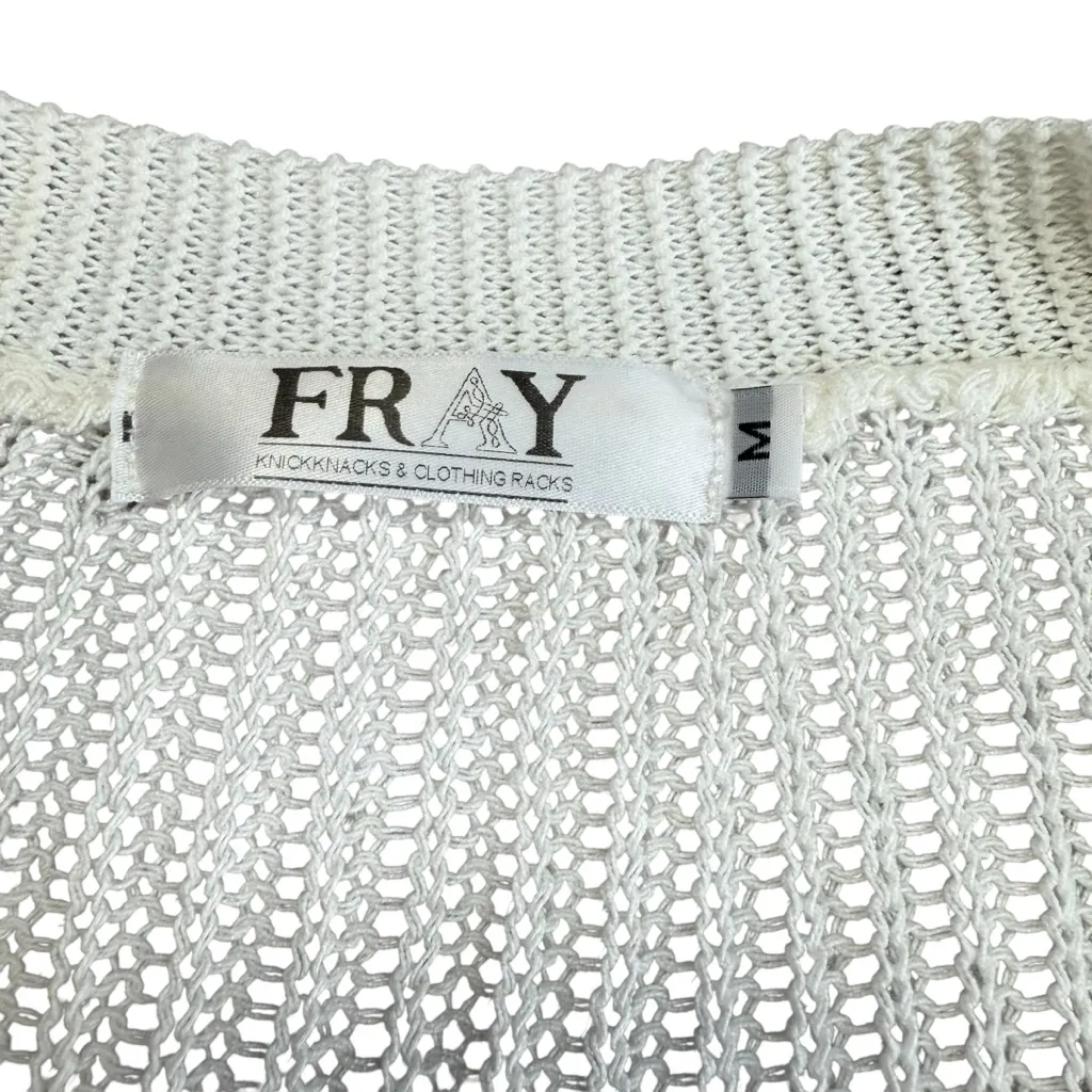 Fray Size S Pointelle Knit Cardigan Sweater White Lightweight Cottagecore Granny - Image 3