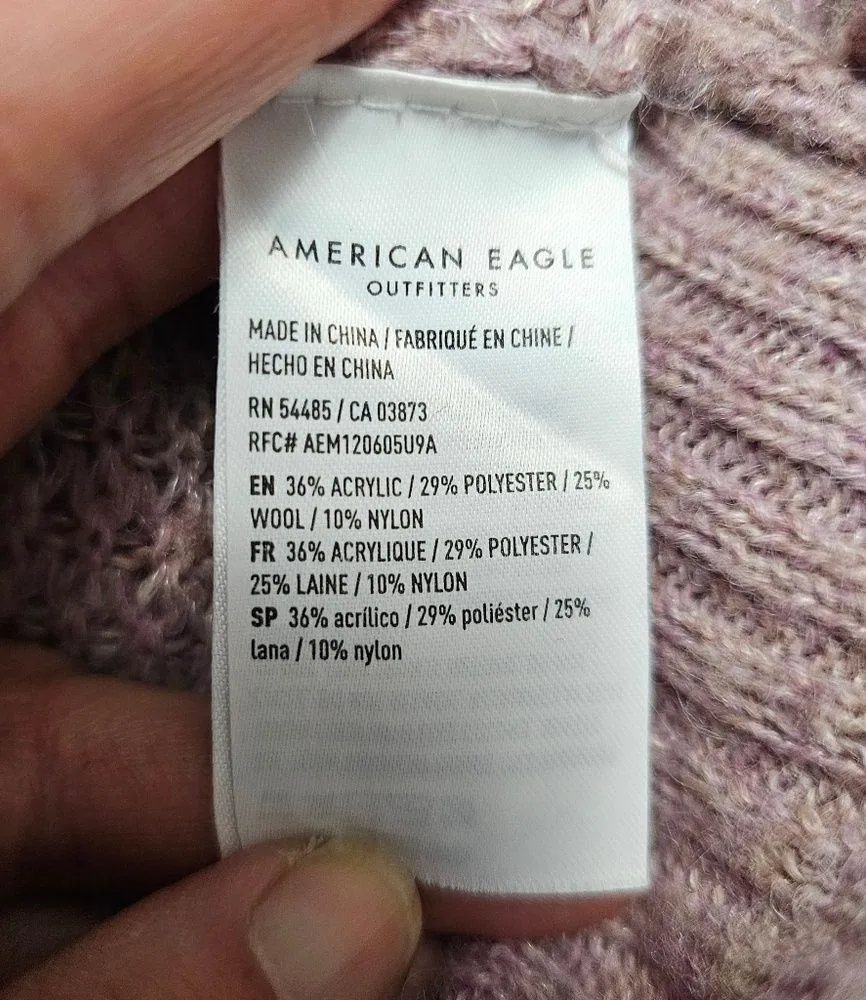 American Eagle Dusty Mauve Waffle ¼ Zip Mockneck Wool Blend Sweater Size Small - Image 6