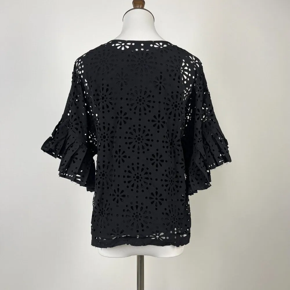 $428 NWOT See by Chloé Eyelet Top Lasercut Perforated Blouse Size 36 Black - Image 7