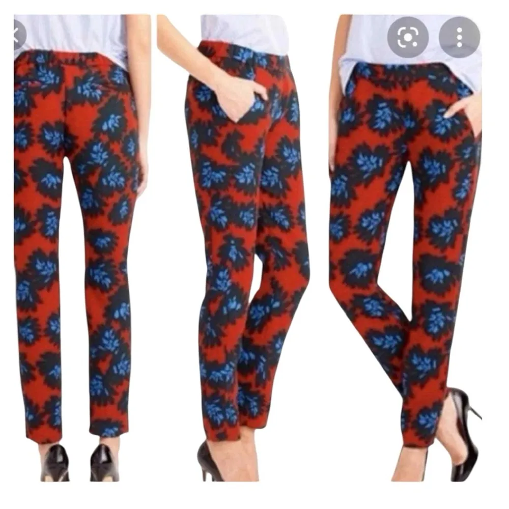 J. Crew Red and Blue Floral Firework Pull-On Cropped Pants - Image 3