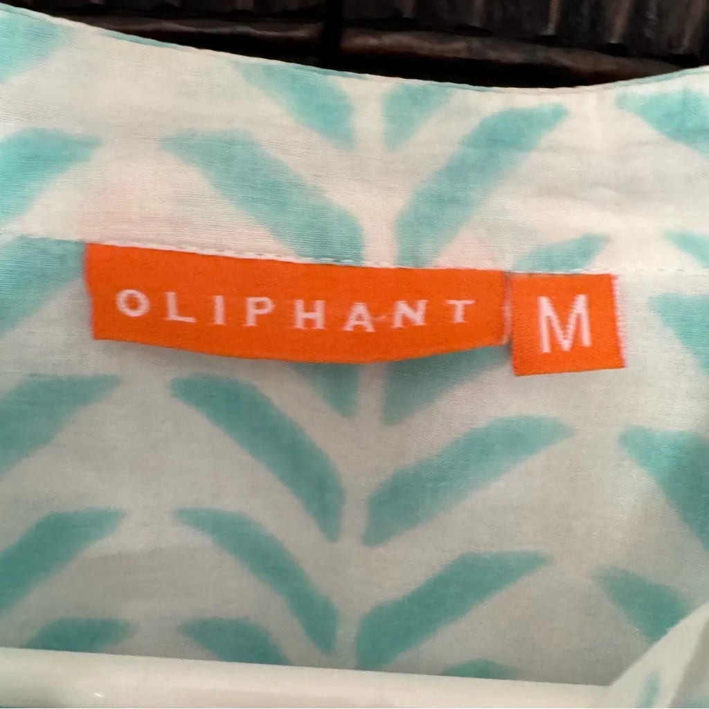 Oliphant Cotton Button Down Half Placket Shirt S Roll Sleeve Turquoise Coastal White - Image 4