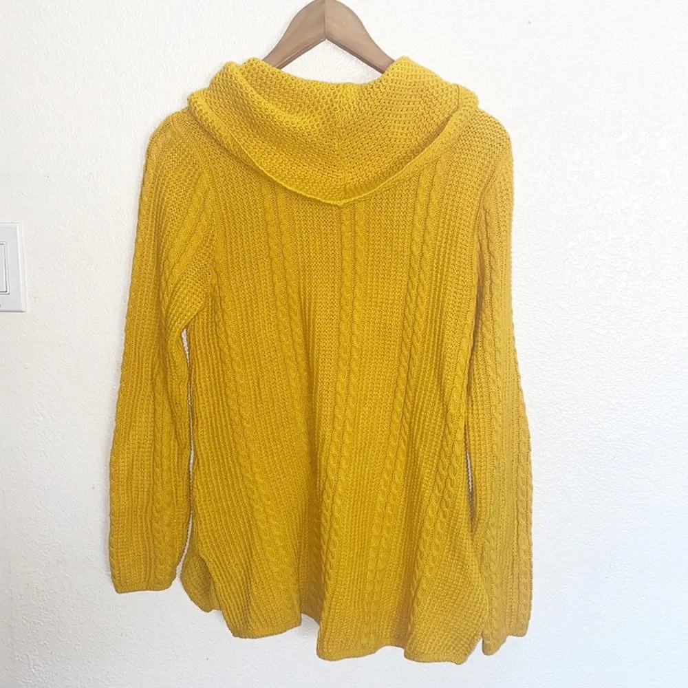 Jeanne Pierre Mustard Yellow Chunky Knit Cowl Neck Long Sleeve Cotton Sweater - Image 8