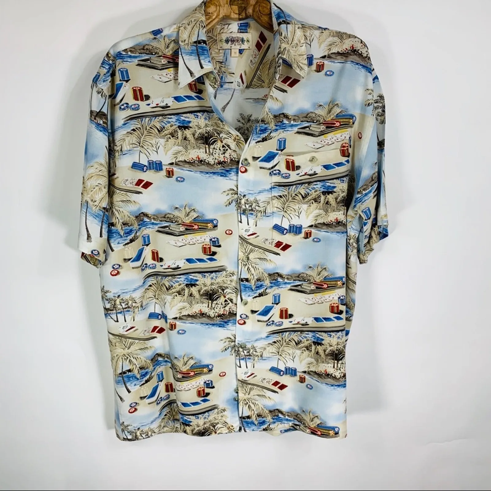 Campia Tropical Beach Poker Camp Shirt Sz Medium Blue - Image 5