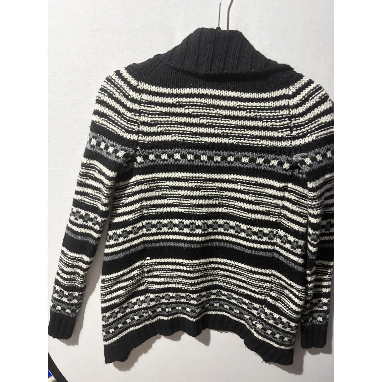 EXPRESS Women's Black White Striped Shawl Collar Cardigan Sweater XS - Image 7