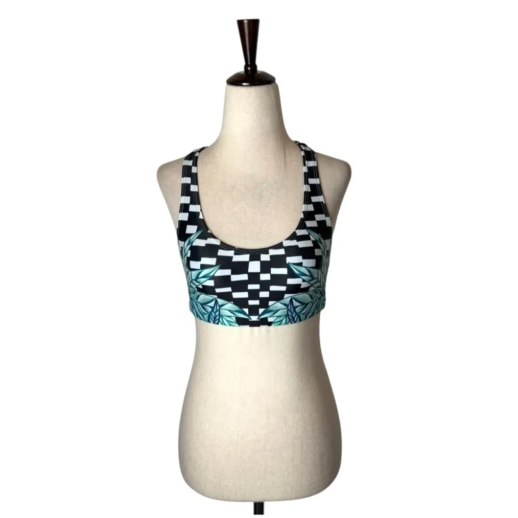 Mara Hoffman Sports Bra Women XS Blue Black Checked Active Combo Racerback - Image 3