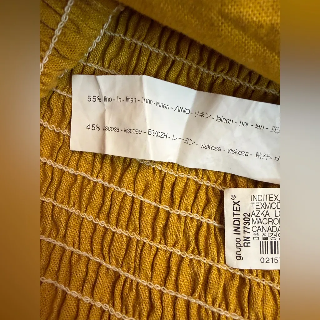 Zara smocked mustard off the shoulder linen  dress NWOT - Image 12