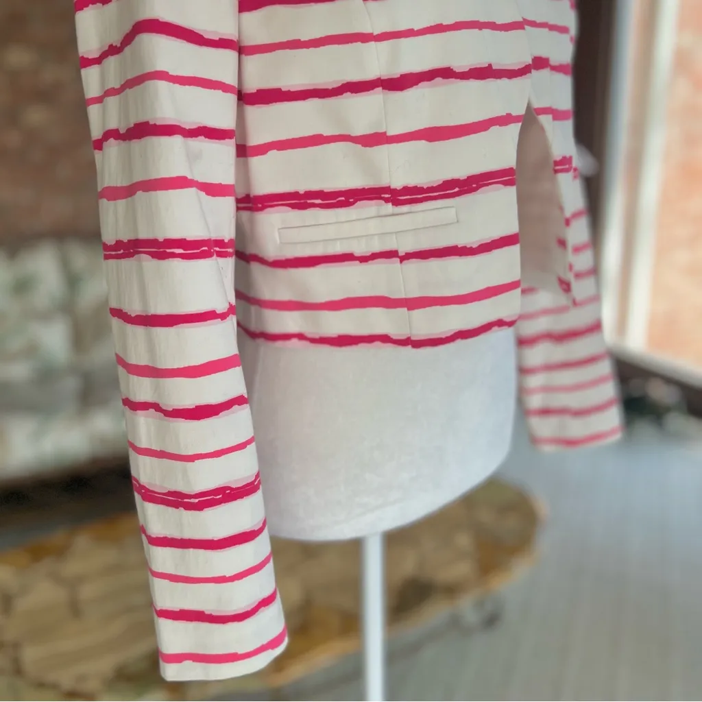 Nine West Blazer Cropped 4 Pink Off White Striped Open Front - Image 9
