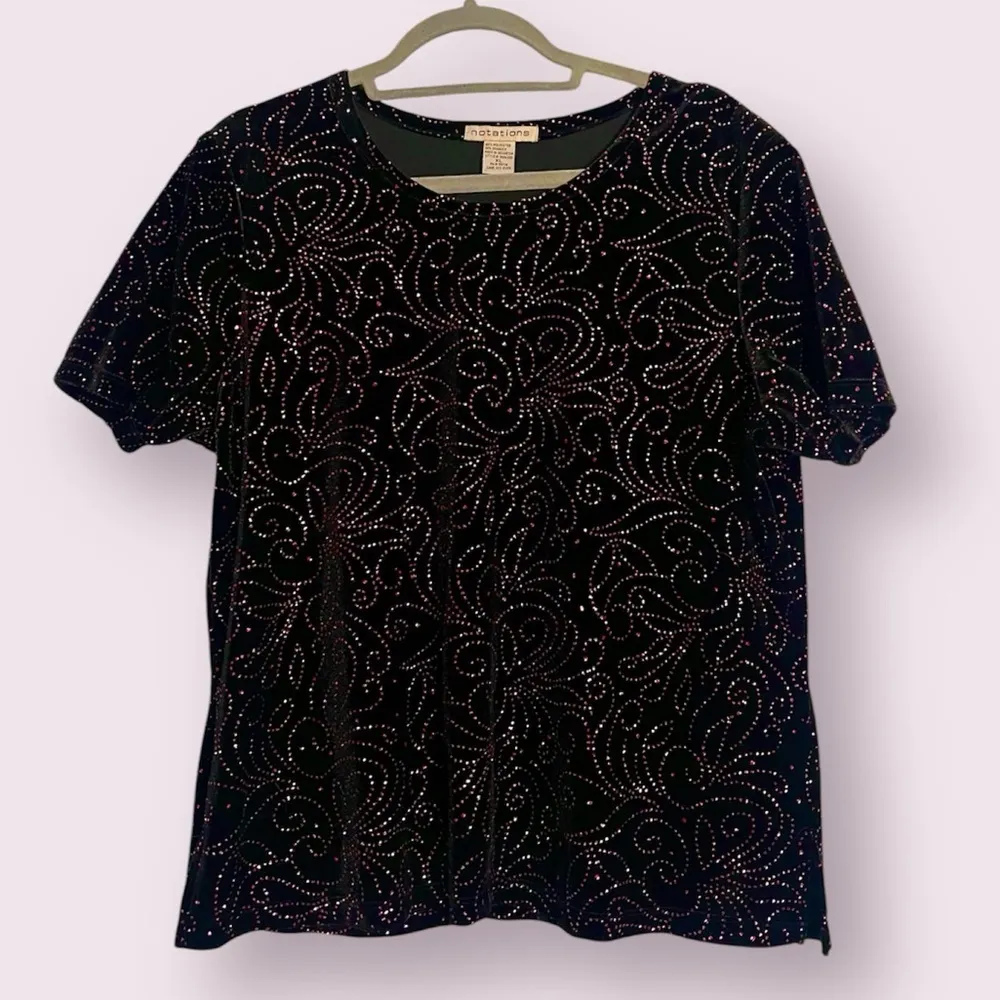 Vintage Notations Black Velvet with Pink Glitter Shirt XL - Image 2