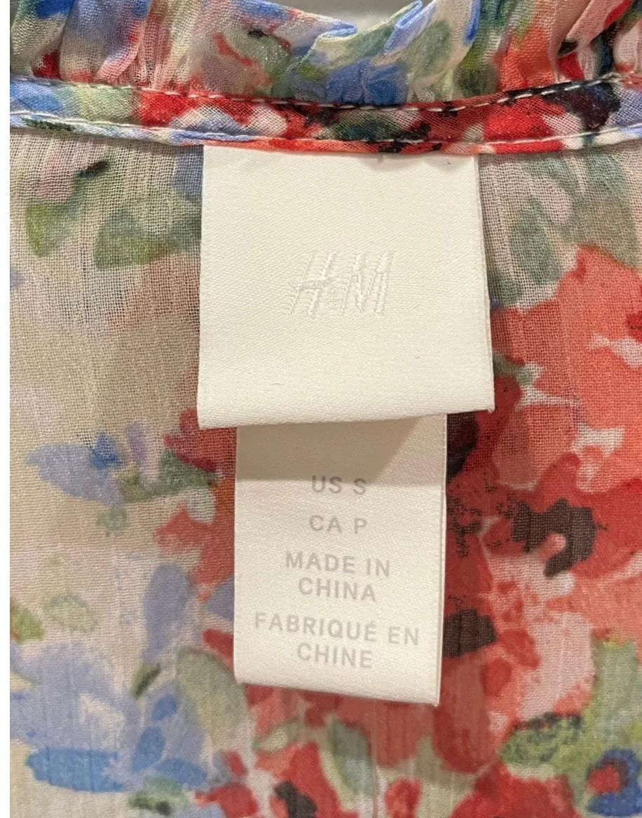 H&M  Floral Long Sleeved Sheer Mini Dress - Image 2