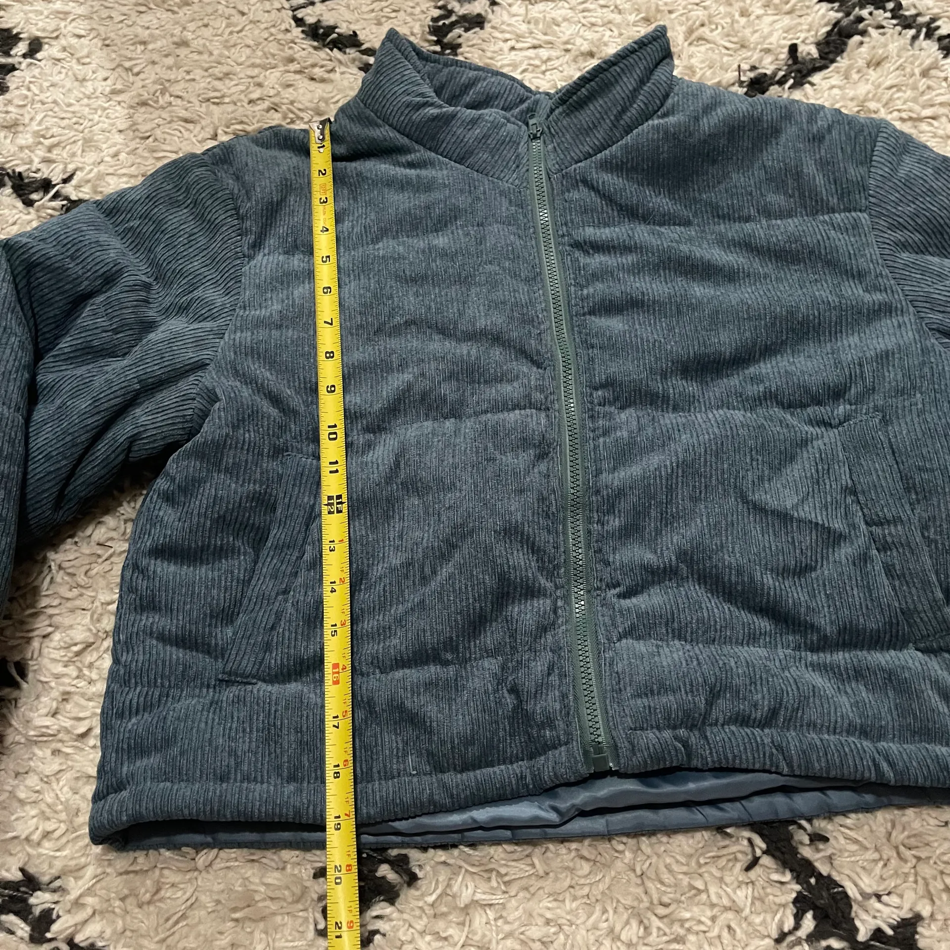 Blue Corduroy Cropped Puffer Jacket Size L - Image 3