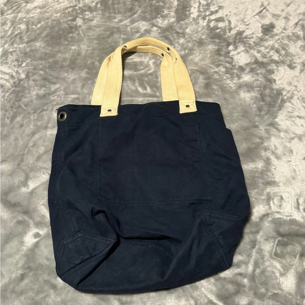 Abercrombie & Fitch Dark Blue Canvas Bag with Cream Handles - Image 2