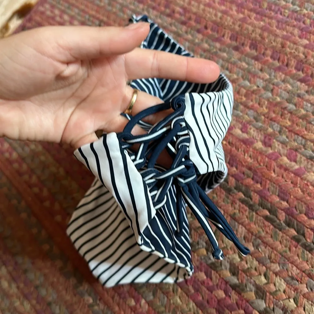 NAVY STRIPED REVERSIBLE LACE UP SIDE BIKINI BOTTOMS Blue - Image 5