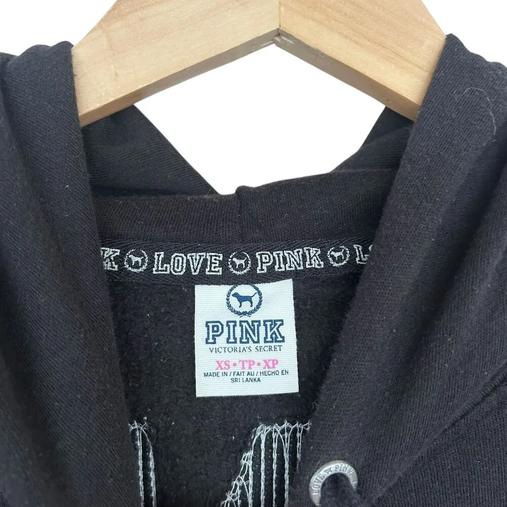 Victoria's Secret Pink Black NYC Sequin Spell Out Full Zip Hoodie Sz XS - Image 3