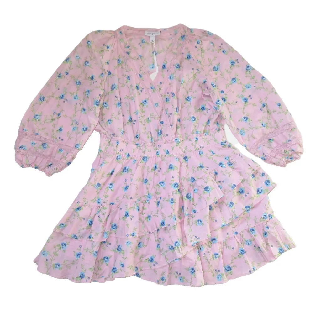 NWT LoveShackFancy x Target Esme in Pink Floral Ruffle Tiered Mini Dress XL - Image 3