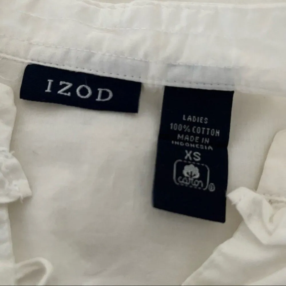 IZOD Cotton Popover Pullover Top White Half Buttoned Boho Size XS - Image 4