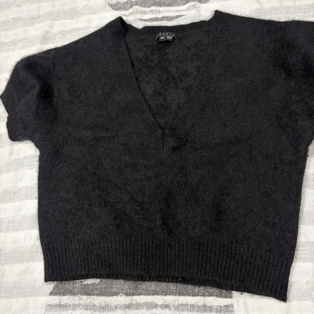 Theory Womens Puff Short Sleeved Cashmere Sweater in Black Sz M City Grunge - Image 3