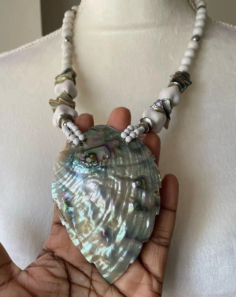 Large Shell Pendant Statement Necklace Boho Beach Vacation Minimalist Resort Wea - Image 2