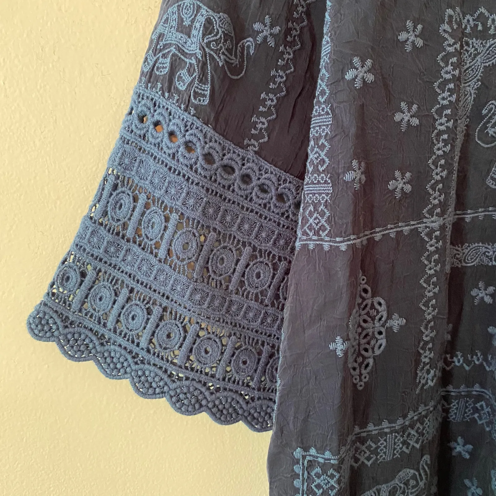 NWT Johnny Was Eliyen Dress Embroidered Blue Night Elephants Women's size Small - Image 8