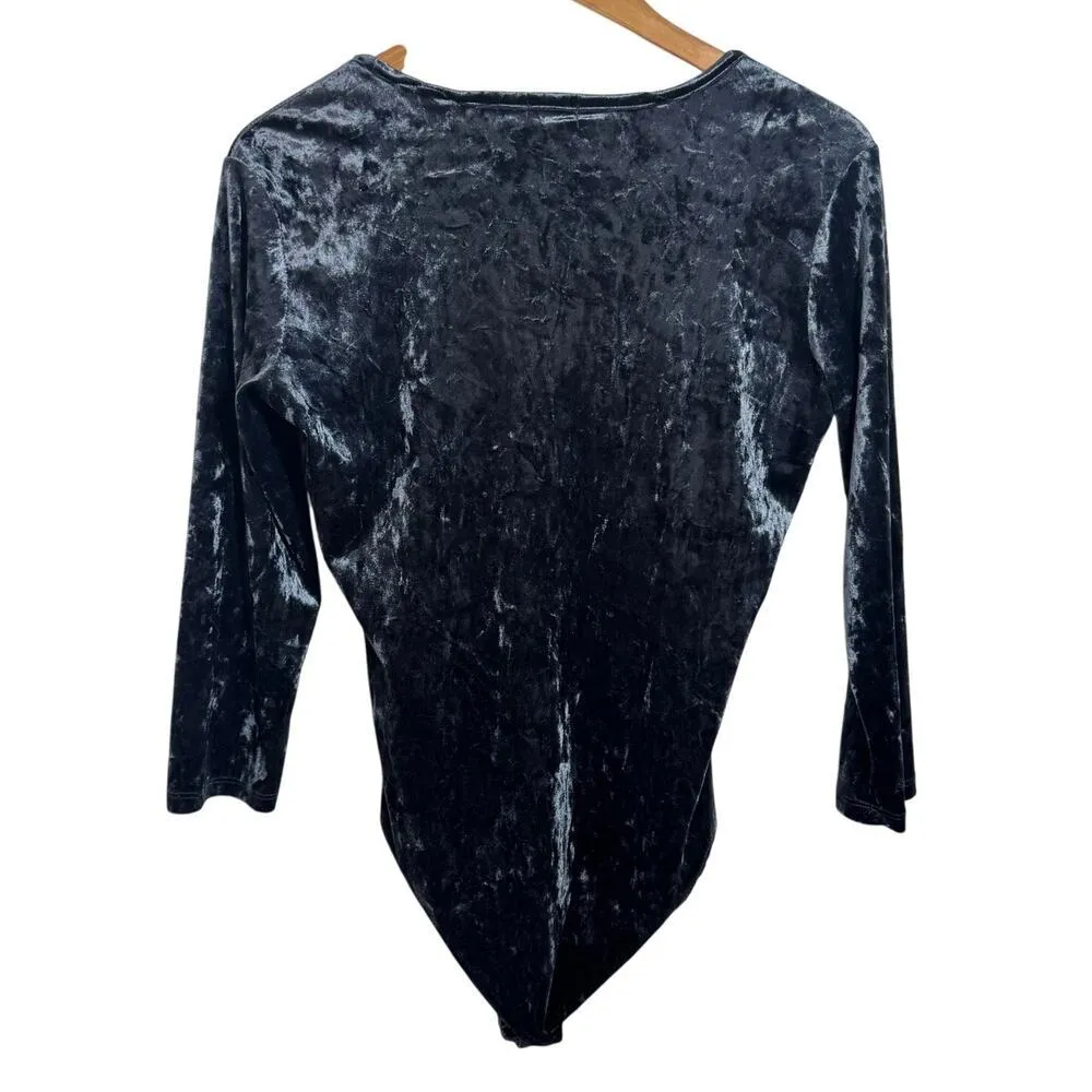 Women Size L Velvet Bodysuit Blue Babydoll 3/4 Sleeve Y2K Dark Romantic Witchy - Image 2