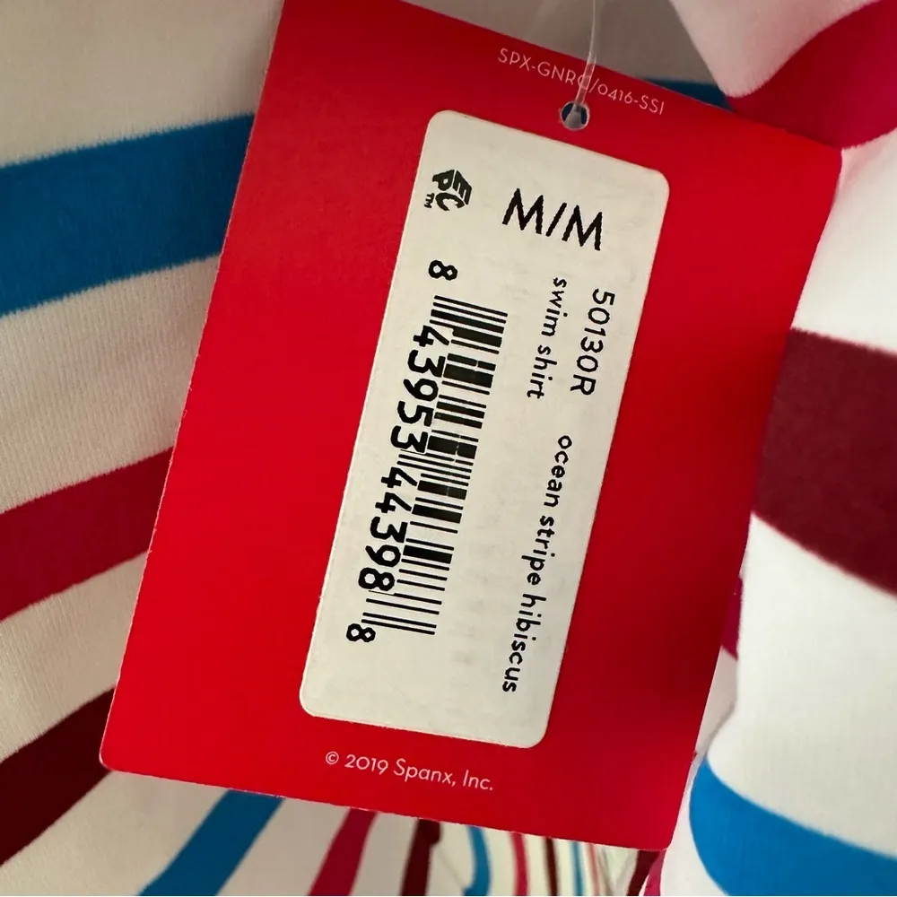 SPANX Swim Shirt Ocean Stripe Hibiscus Long Sleeve Top Women’s Size M - Image 15