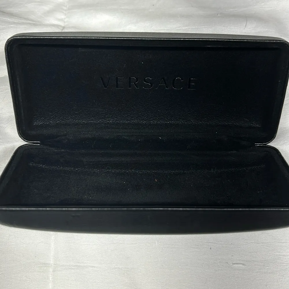 Versace Black Faux Leather Glasses CASE ONLY Felt Lined Gold Lettering On Top - Image 5