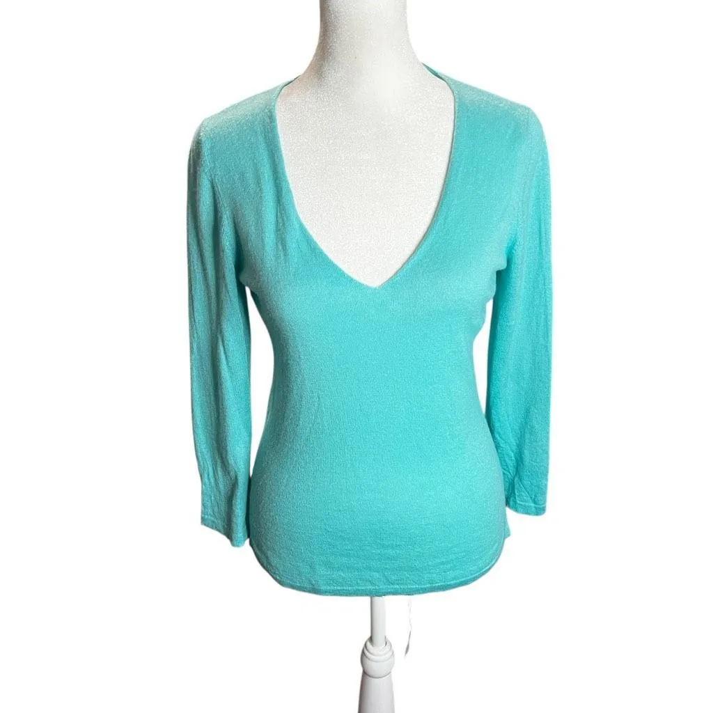 Loro Piana 100% Cashmere Turquoise V-Neck Sweater Italy 42 Luxury Knit - Image 2