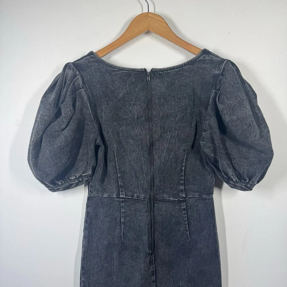 Jealous Tomato Dress Women M Black Denim Puff Sleeve Square Neck Dark Romantic - Image 4