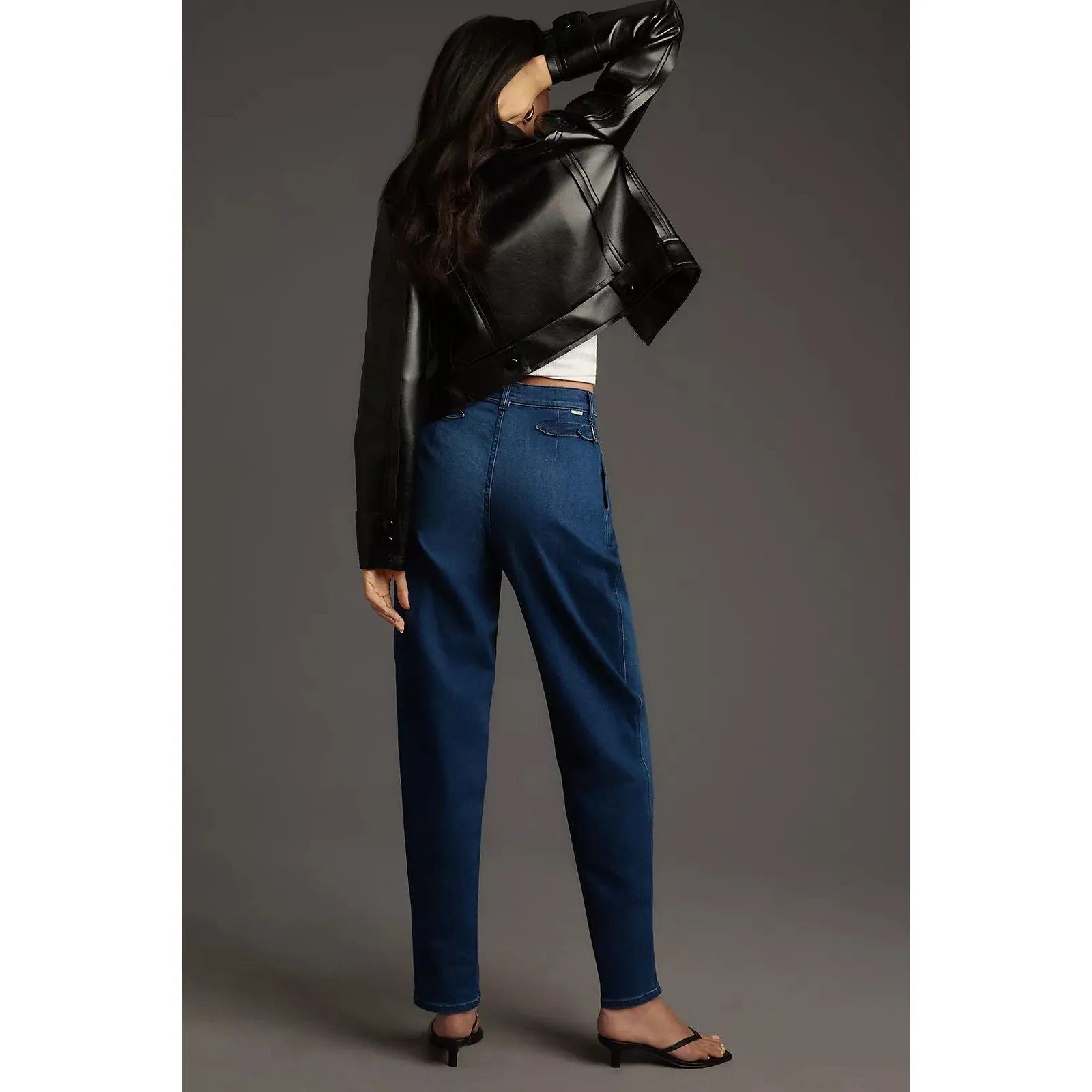 MOTHER The Tabby Tune Up Skimp Jeans Dark Wash Pleated Straight Leg Size 28 Blue - Image 2