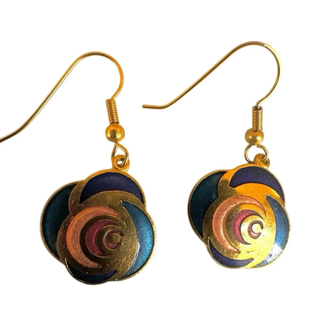 Cloisonné Enamel Swirl Dangle Earrings - Image 11