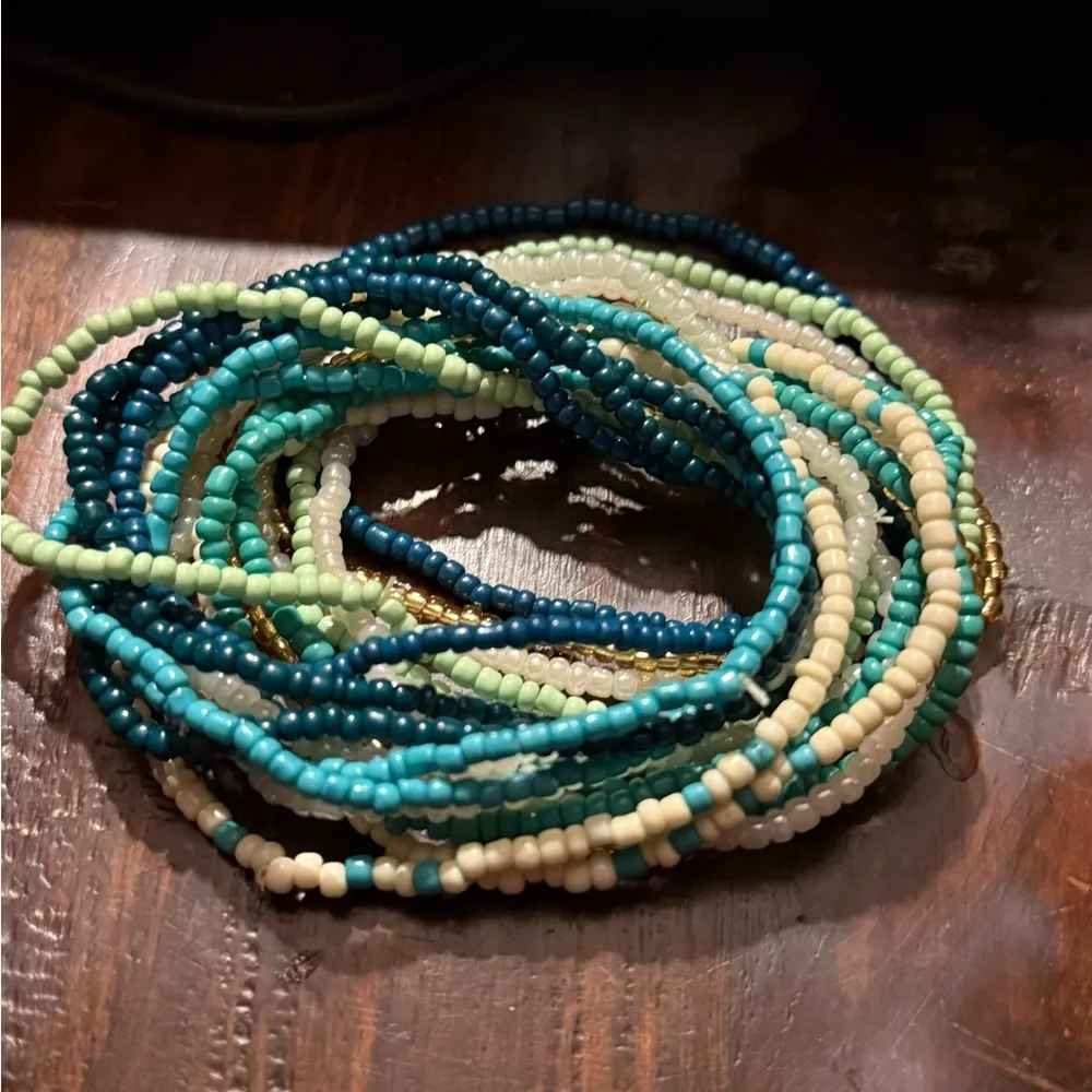 Gold and Blue Beaded Bracelet Set or Anklet Set - Image 3