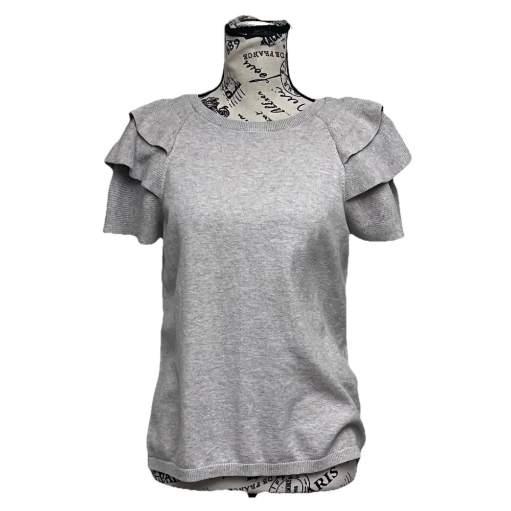 Express Grey Sweater Blouse Womens Cotton Coquette Cottegecore Preppy L Coastal - Image 2