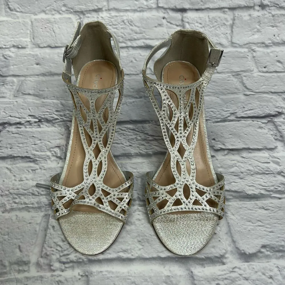 City Classified Womens Maggie Rhinestone Formal Heel Silver Size 9 Ankle Strap - Image 5