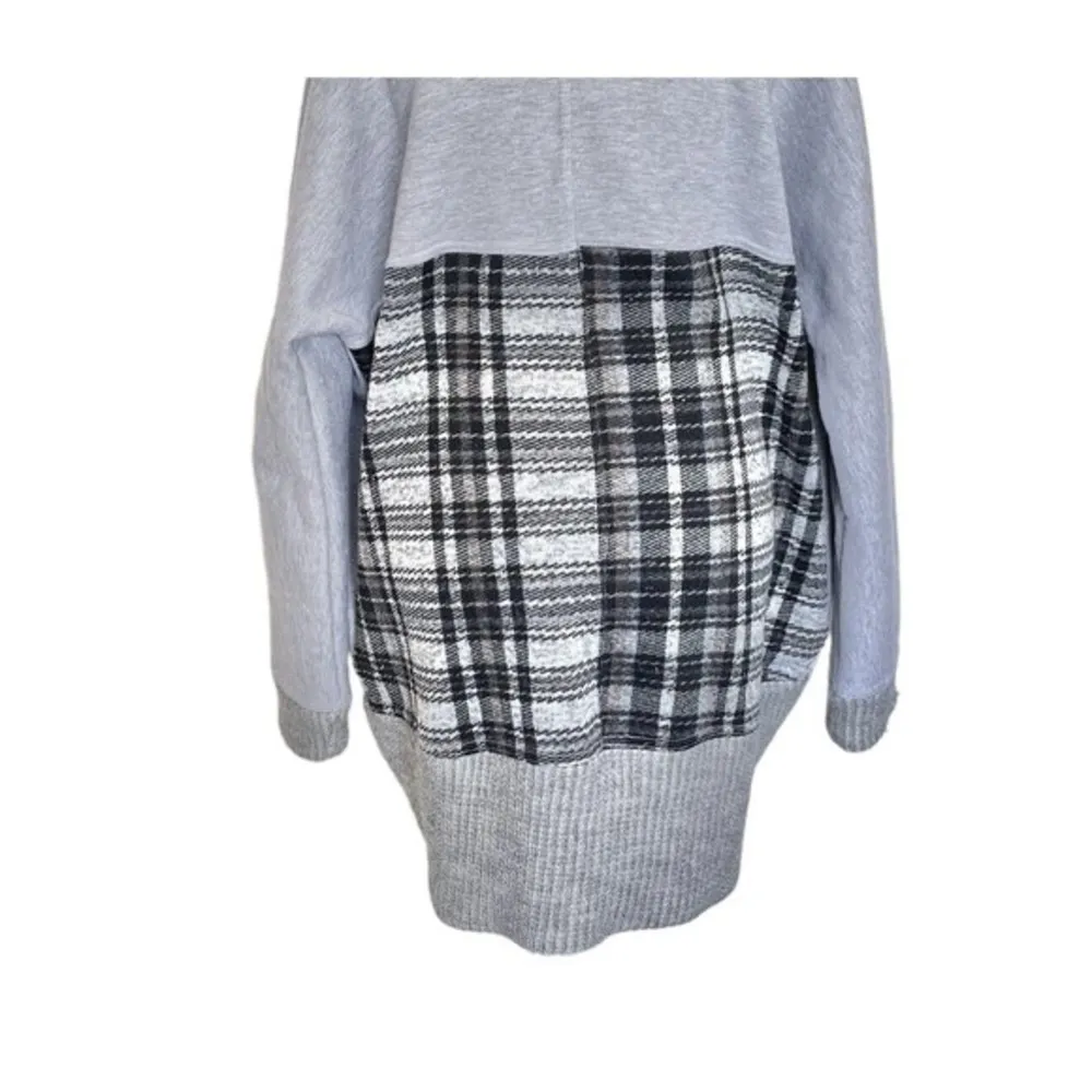 Hem & Thread Womens Gray Knit Fleece Plaid Cardigan Thick Size Medium Collar - Image 7