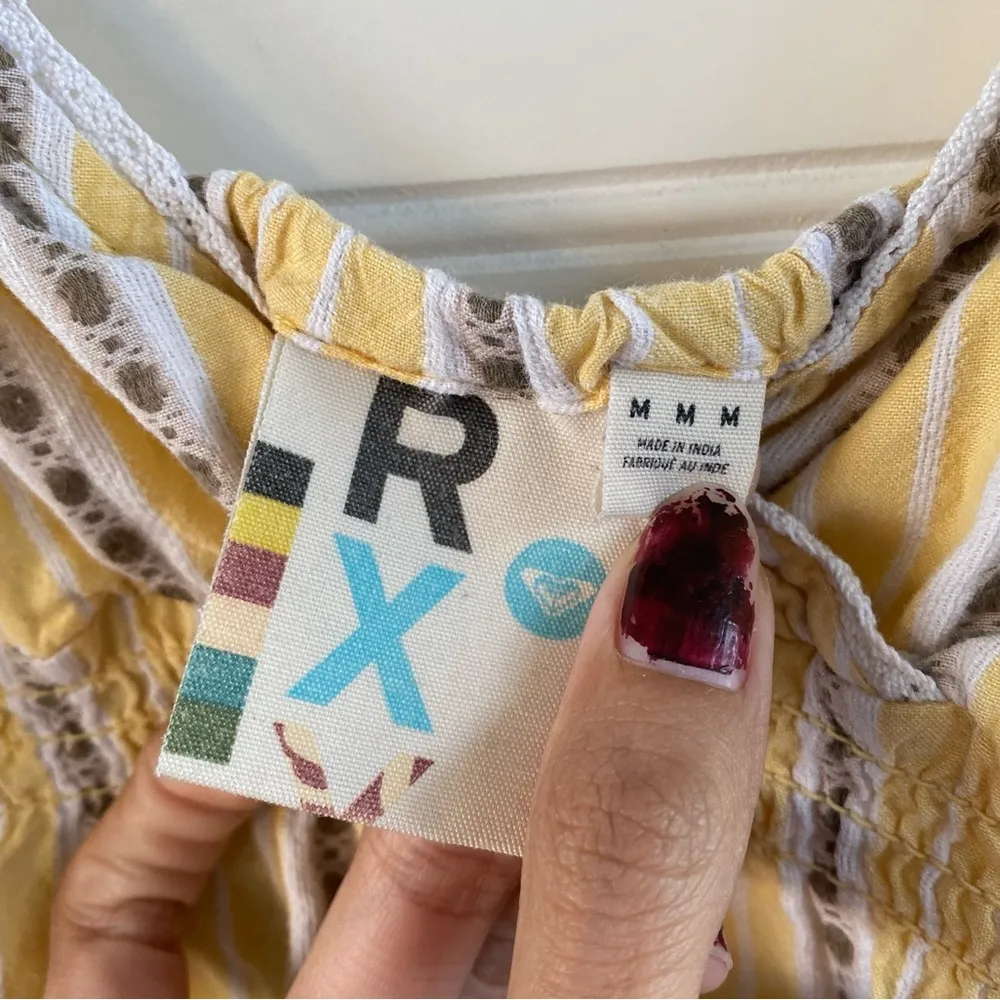 Roxy  Yellow Striped Babydoll Tank Top Blouse Size M - Image 2