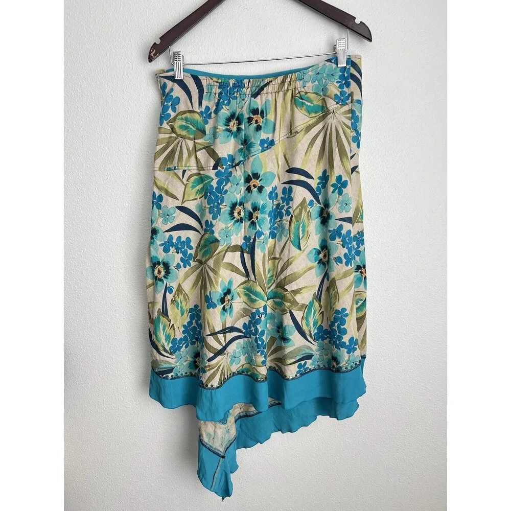 Floral Asymmetrical Handkerchief Hem Skirt Large Fairy Tropical Beachy Coastal Blue - Image 5