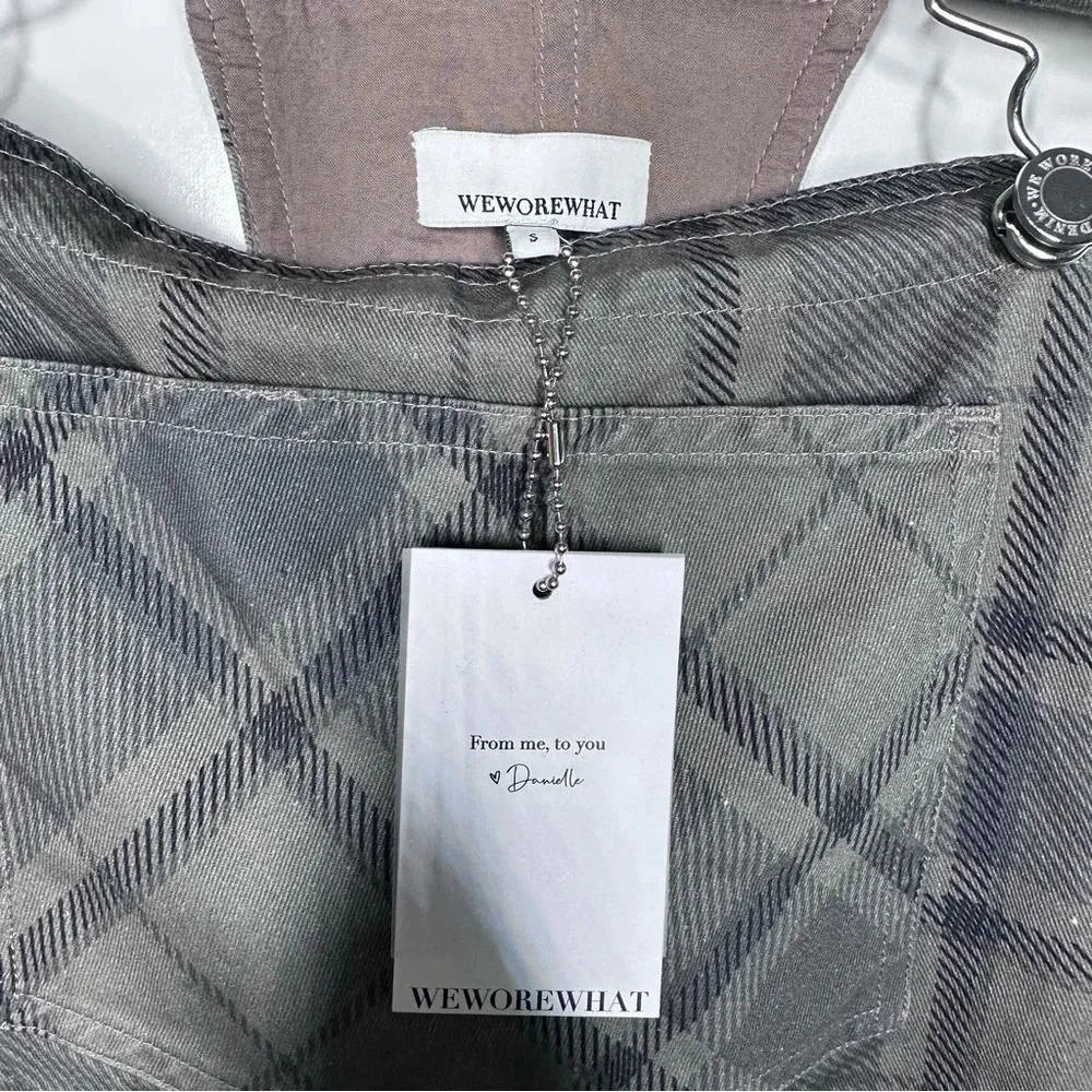 WeWoreWhat x Danielle Bernstein NWT REVOLVE Green Plaid Basic Overalls Small - Image 12