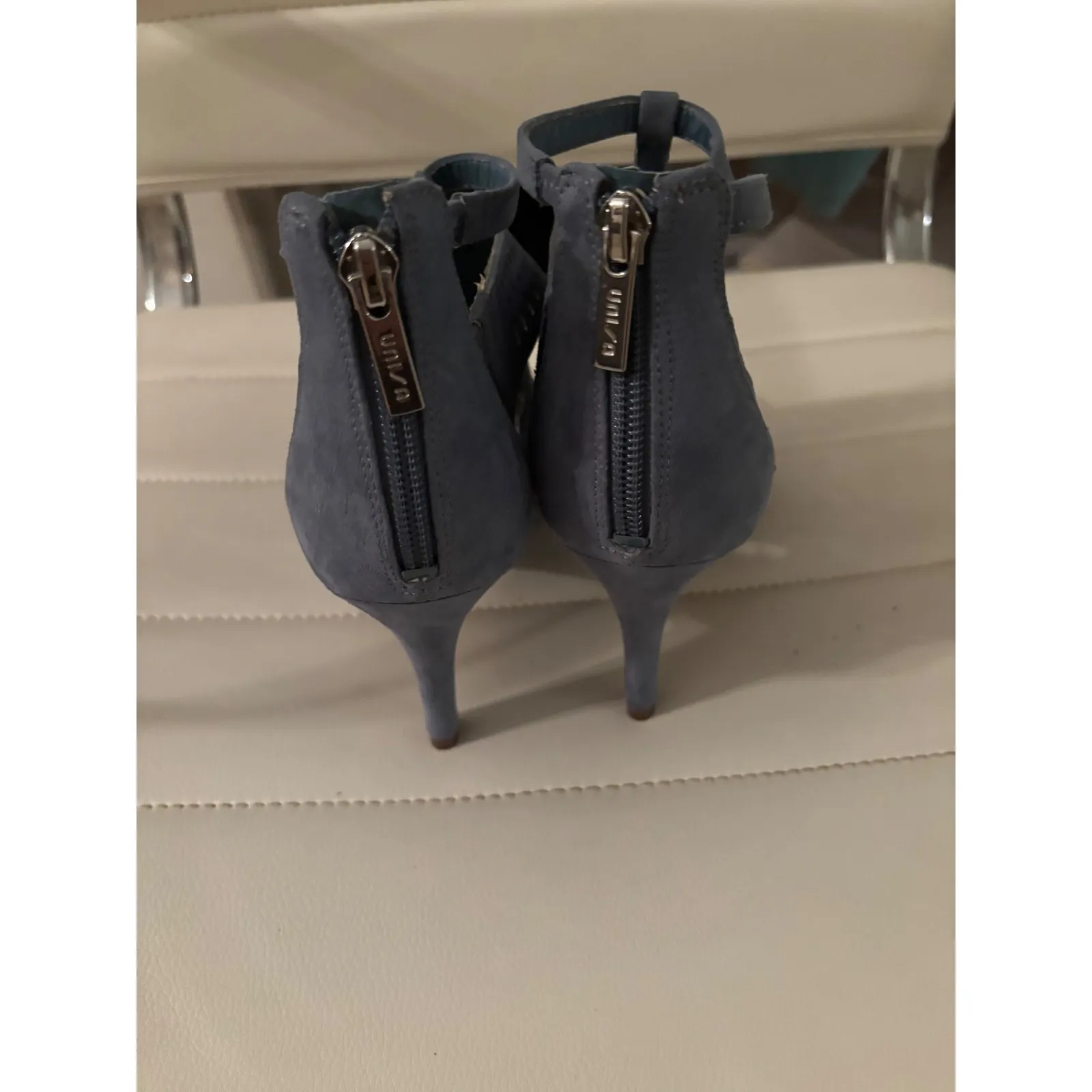 UNISA‎ Women's Blue Suede Laser Cut Peep Toe Stiletto Heel Booties Size 7M - Image 2