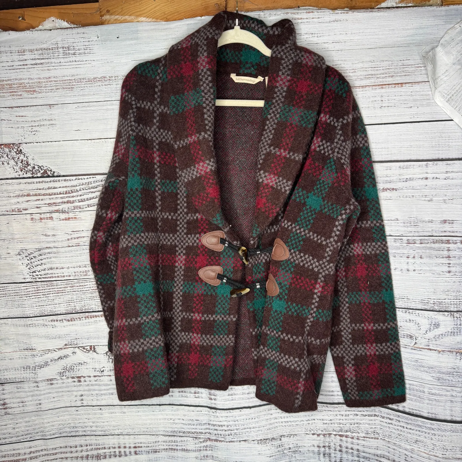 Soft Surroundings Wool Alpaca Blend Plaid Toggle Coat Jacket Med - Image 2