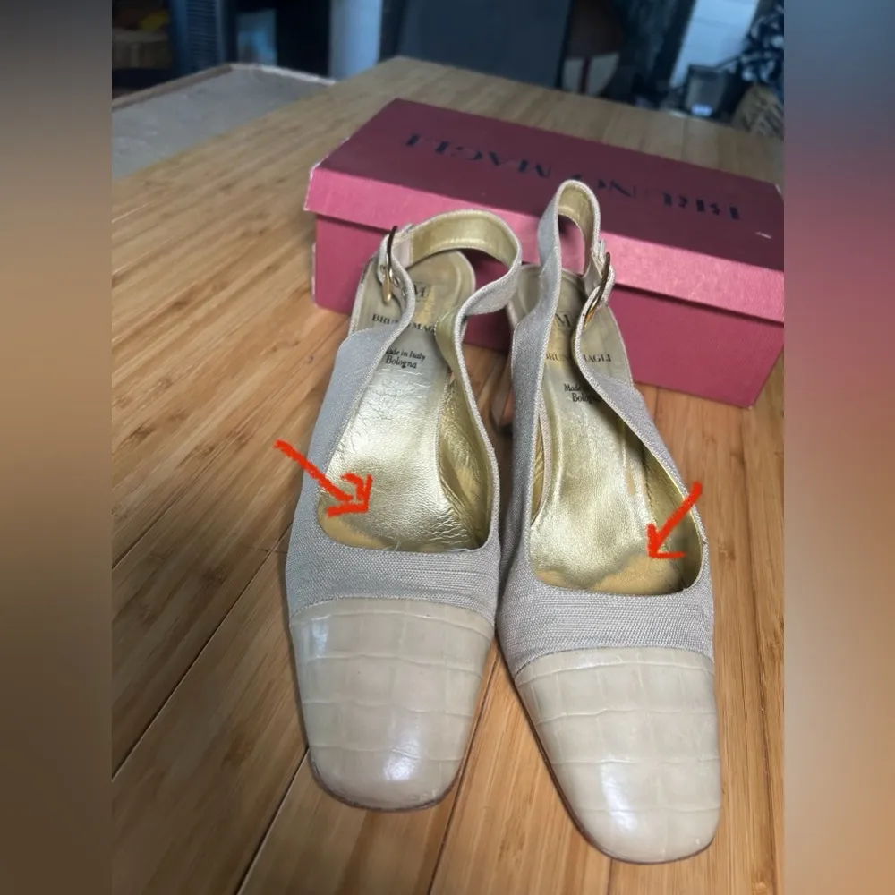 Bruno Magli Cream Canvas Band Slingback Heels with Cap Toe Size 10 White - Image 7