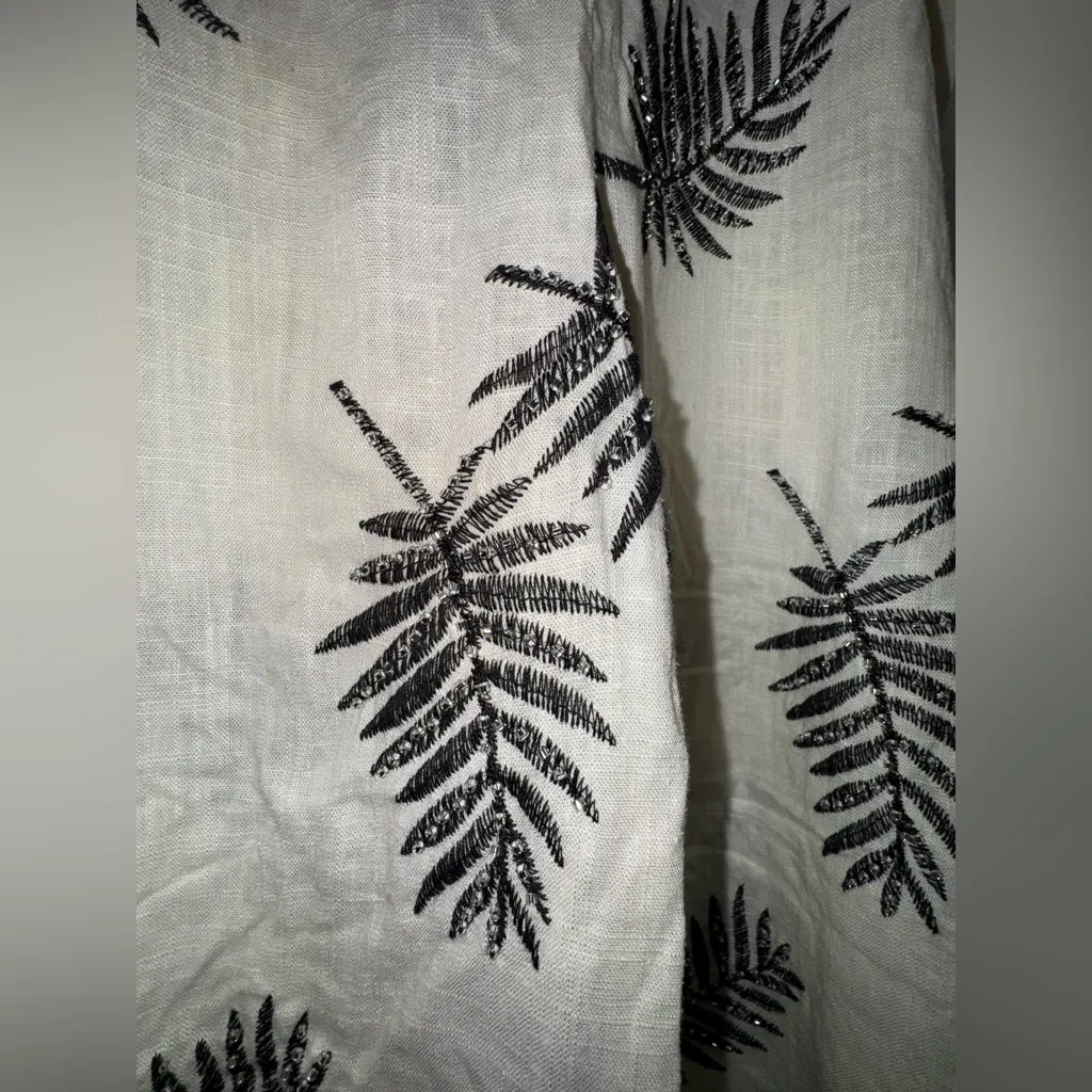 NWOT Sfera Spain embroidered palm tree π΄ leaf linen trousers Large or US 8 Black - Image 7