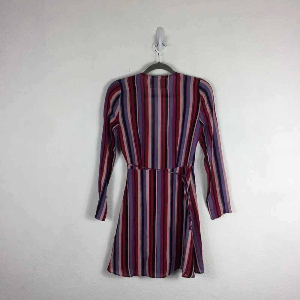 Reformation Gjelina Rainbow Striped Wrap Mini Dress Luisa Stripe XS Long Sleeves - Image 13