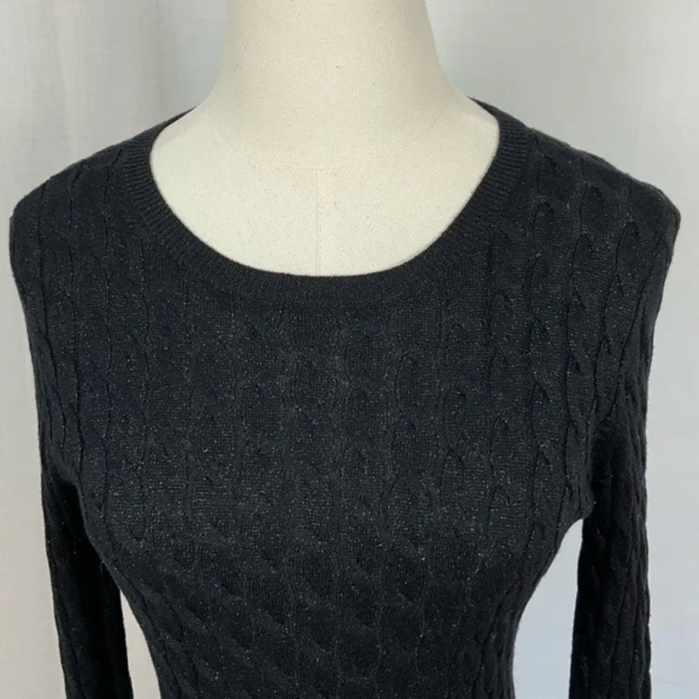 Talbots Black Sparkly Sweater Cable Knit Pullover Scoop Neck Sz Small Petite - Image 3