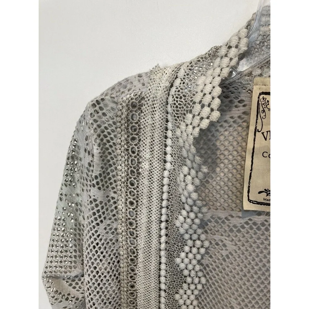 Vintage Concepts Cardigan Womens Size Small Lace Crochet Gray Kimono boho - Image 3