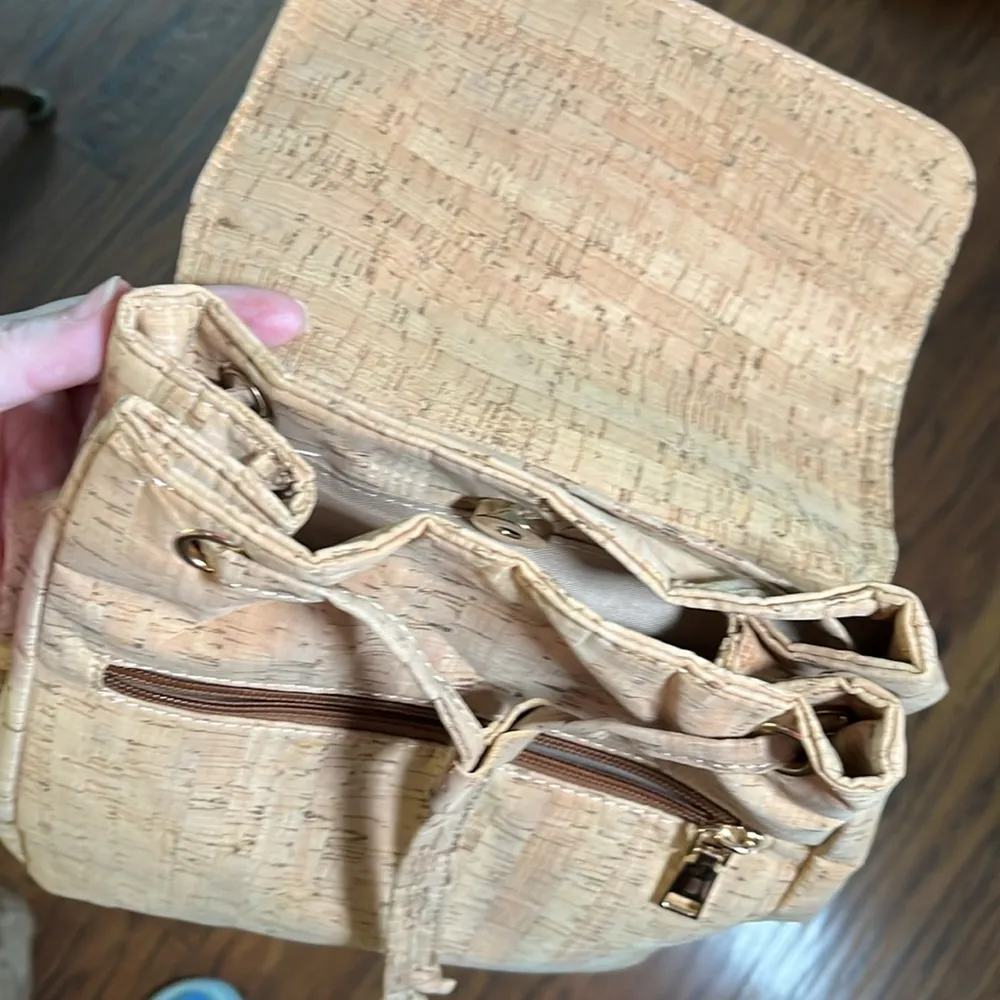 NEW! Corkcho vegan cork backpack. Neutral tone with tropical floral flap. - Image 16