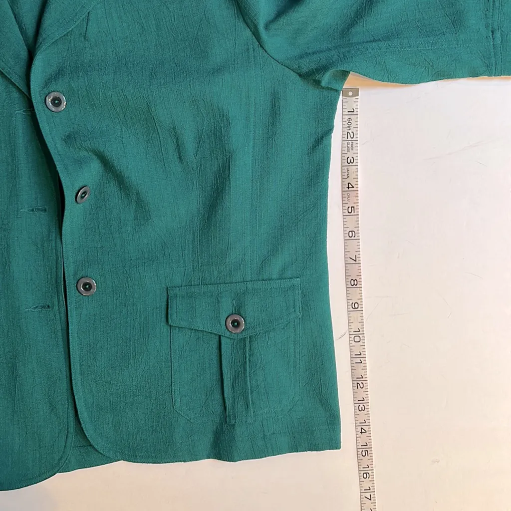 Vintage TanJay green crinkle 3/4 sleeve unconstructed button front jacket Size 12 - Image 9