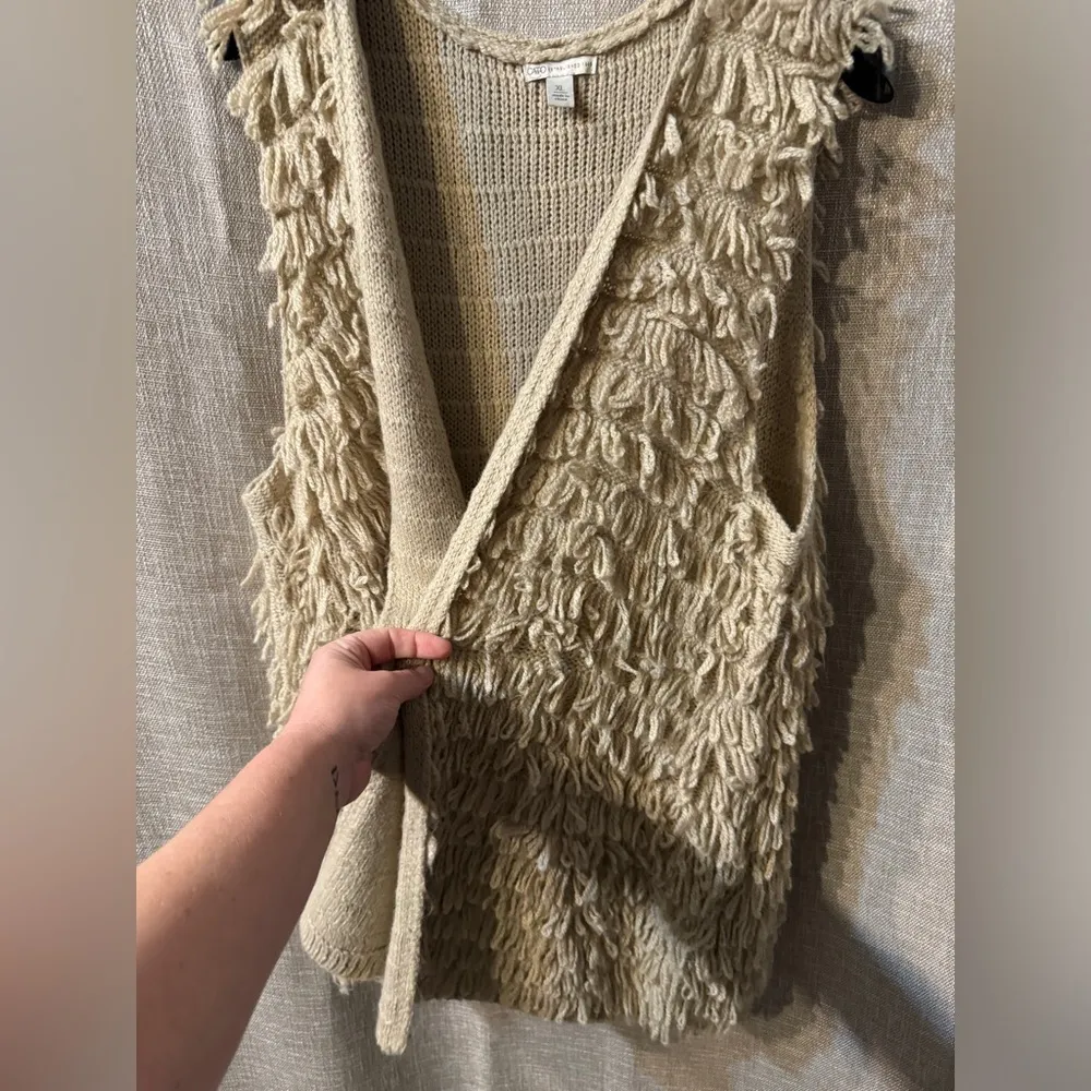 Cato tiered fringe sweater vest cream color size XL - Image 4