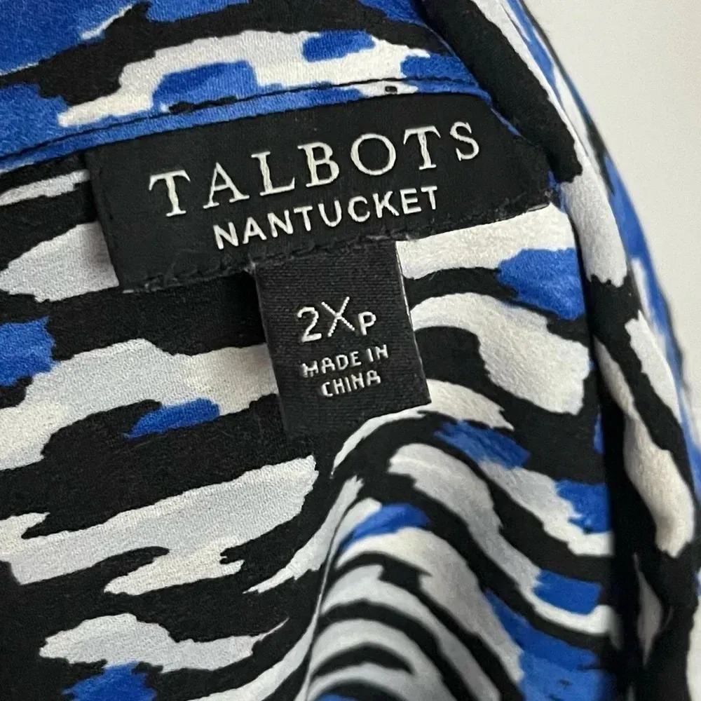 Talbots • Nantucket Blue Black White Abstract Blouse - Image 4