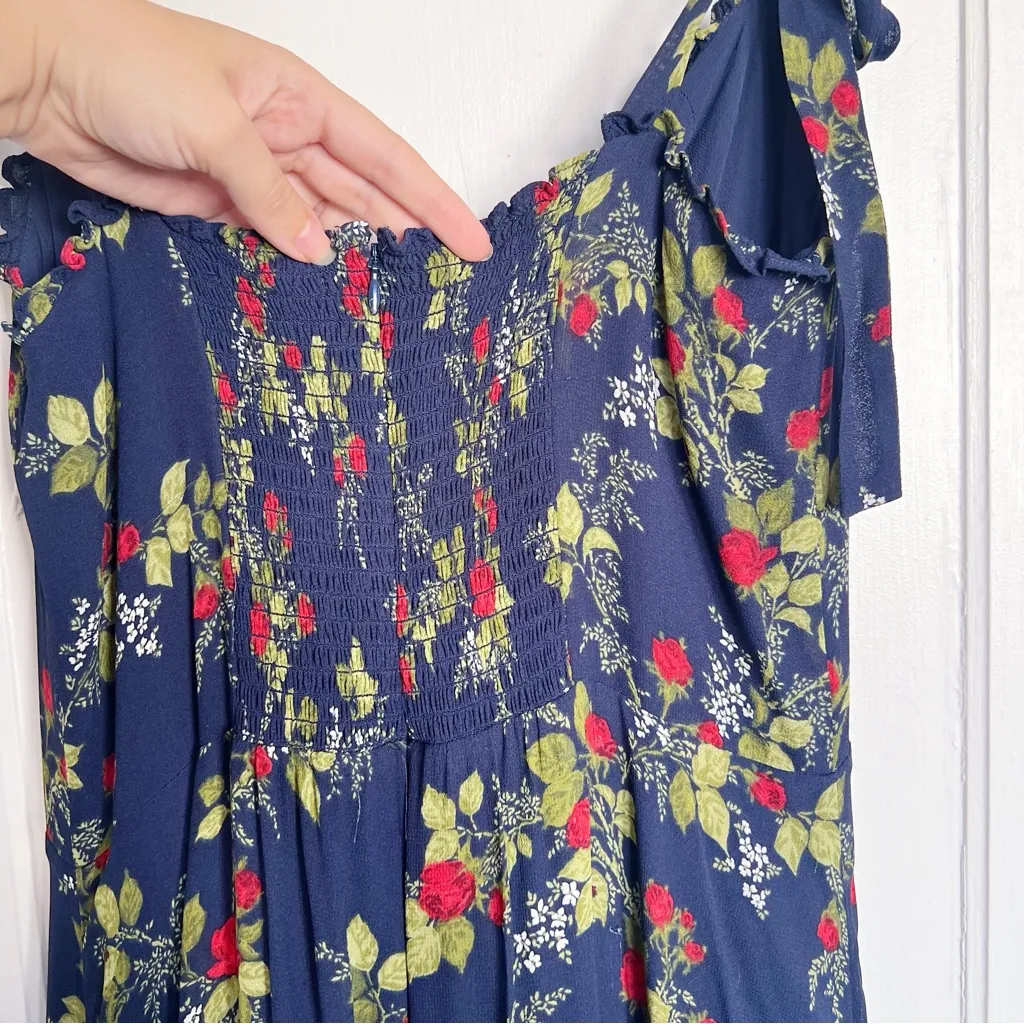 Reformation • Nikita Midi Dress in Bordeaux navy blue floral tie strap ruffle - Image 13